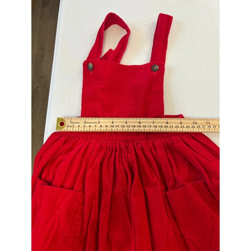 Ralph Lauren Girls Red Corduroy Pinafore Jumper Dress Size 7 Vintage Pockets